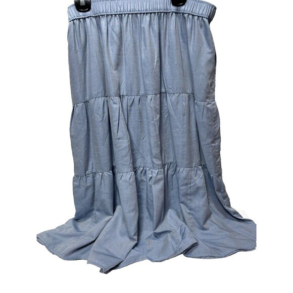 Women's Long Flowy Maxi Skirt Blue Denim Like Size XL, New w/ Elastic Waistband - Picture 1 of 9